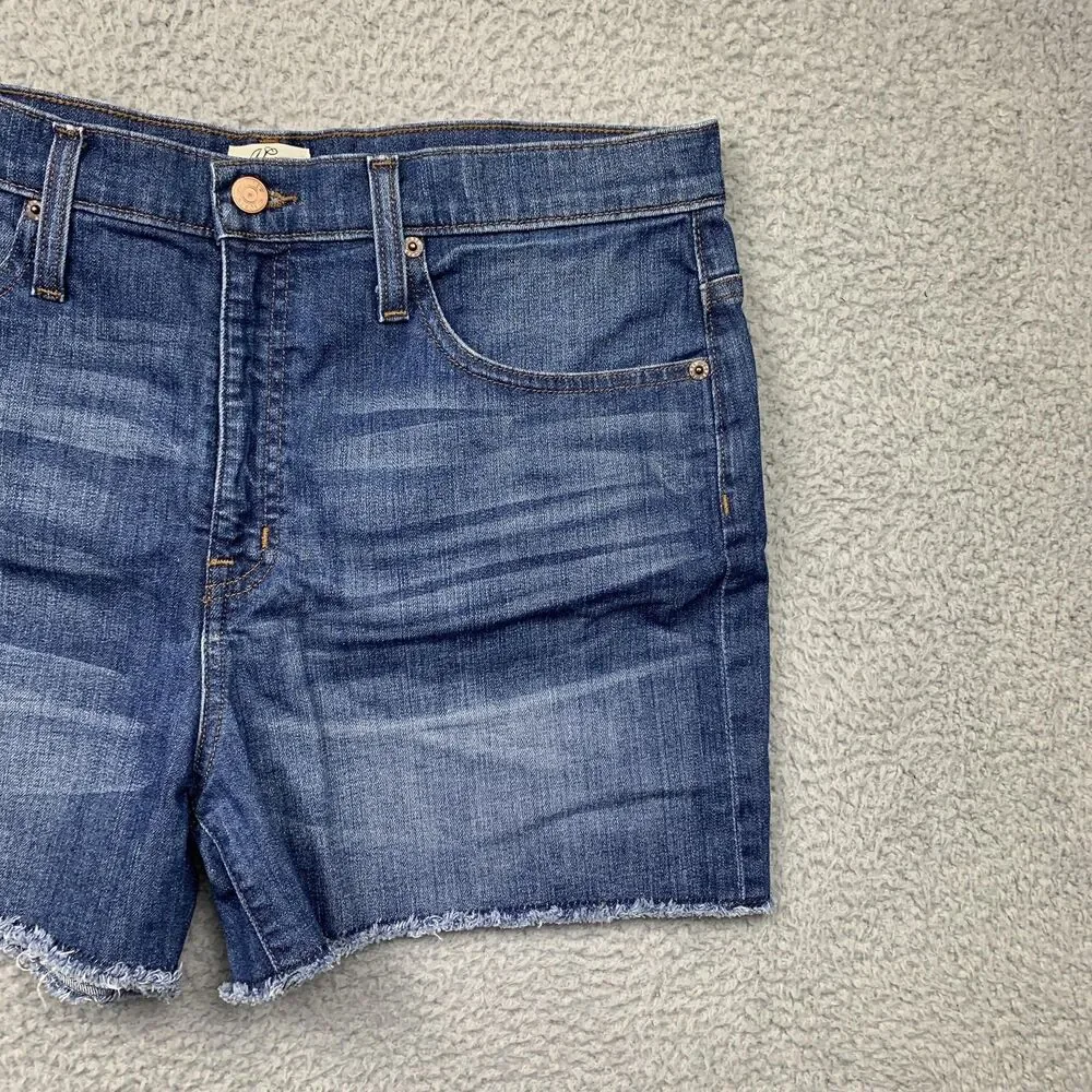 J.Crew Shorts Womens 32 Blue Denim Mid Rise Cutoff Raw Hem Stretch Casual